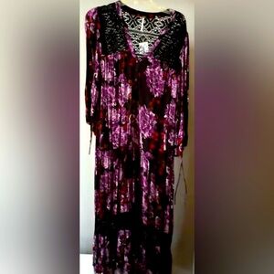 Free People Dress purple with flowers & crochet details